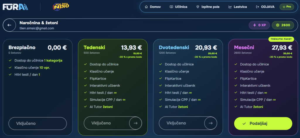 Paketi in cene na FURAI.SI z 30 % popustom s promocijsko kodo